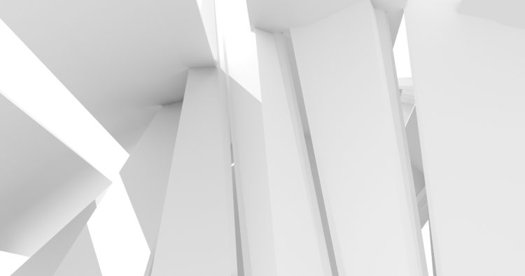 Abstract white architectural pillars reaching upward, representing structural growth and ambition in self-employed sales careers.