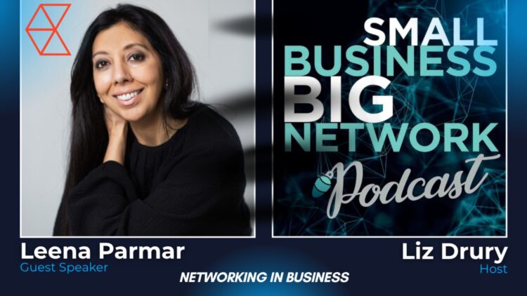 Citrus Connect Founder Leena Parmar featured as guest speaker alongside host Liz Drury on the Small Business Big Network Podcast graphics card.